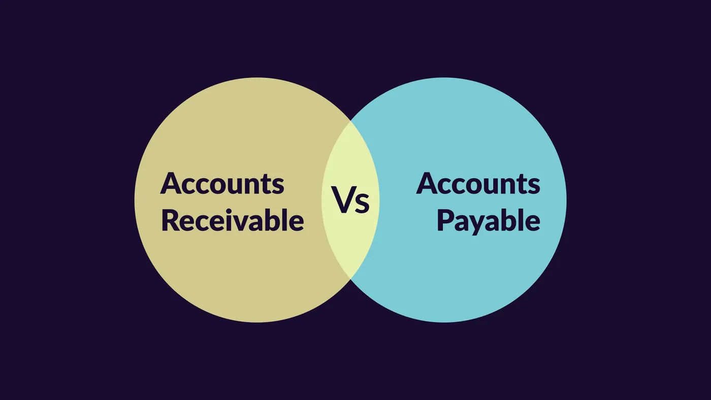 Two overlapping circles labeled accounts receivable and accounts payable with "Vs" in the overlap