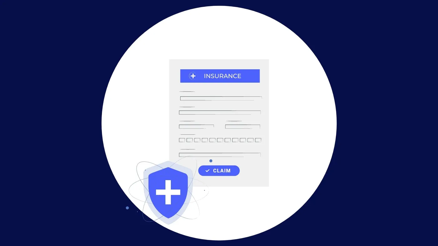 Illustration of an insurance claim form with a shield icon