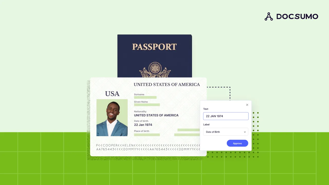 US passport data page with the date of birth field extracted and shown for review