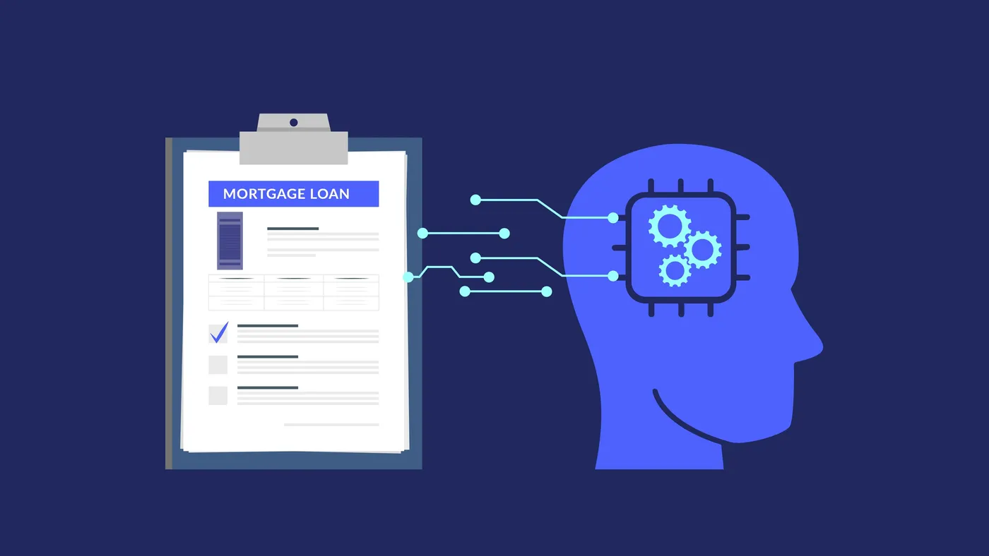 Illustration of a mortgage loan application being read by an AI system